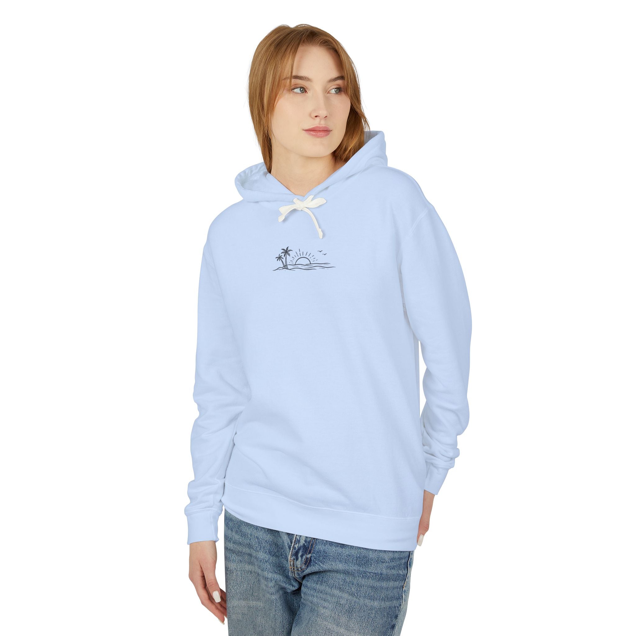 ECoastal Lightweight Hoodie - Small Palm Tree and Sun Graphic - ECoastal