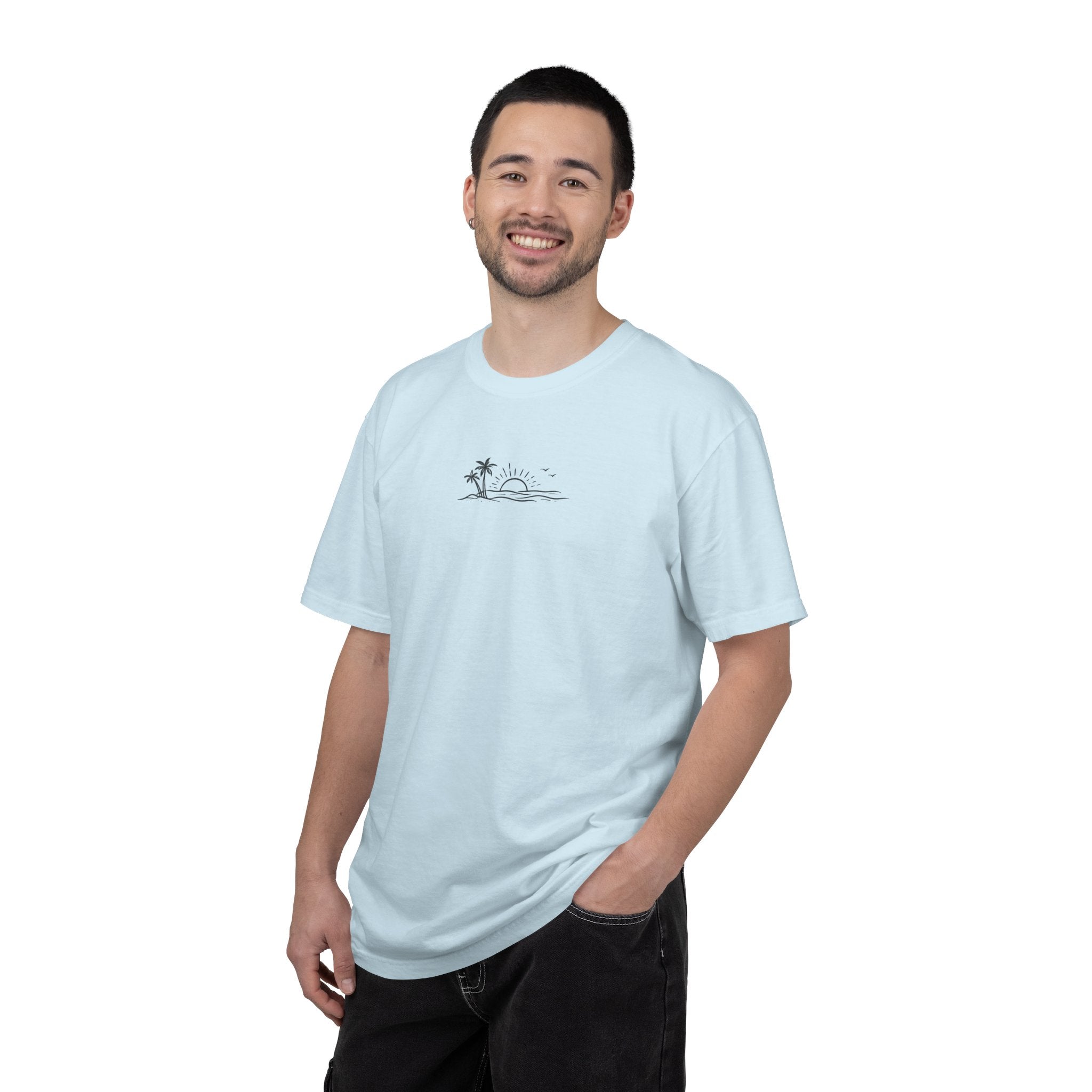 ECoastal T-Shirt — Small Palm Tree & Sun Graphic - ECoastal