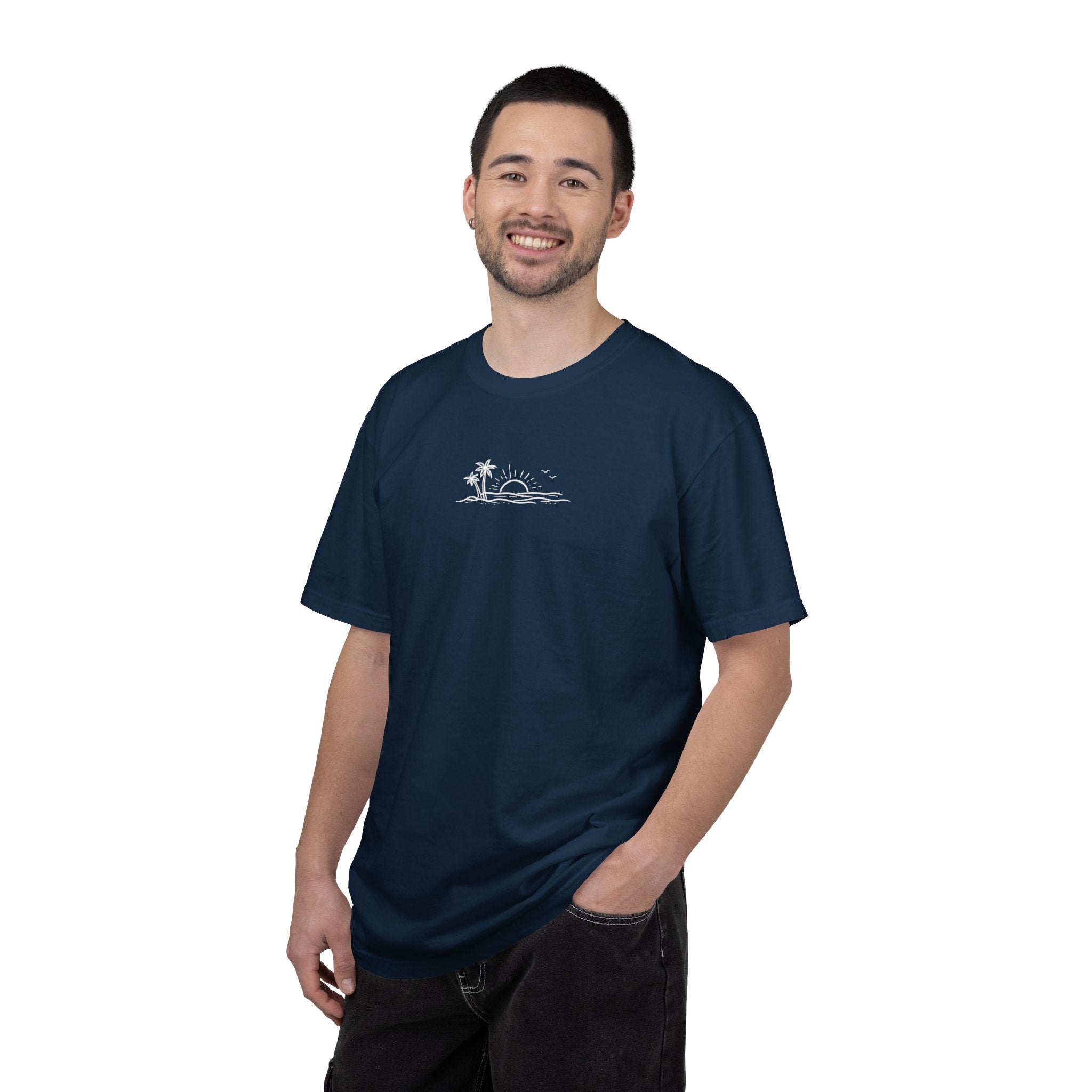 ECoastal T-Shirt — Small Palm Tree & Sun Graphic - ECoastal