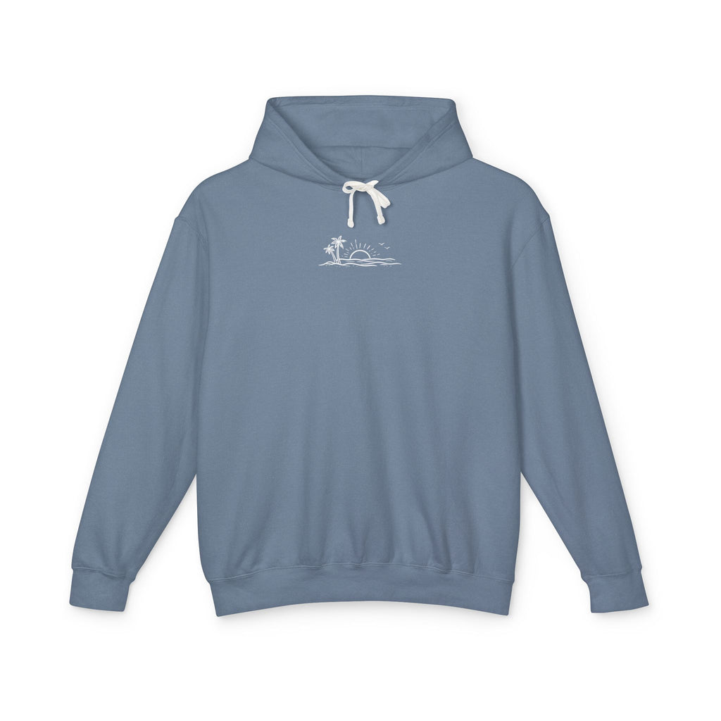 ECoastal Lightweight Hoodie - Small Palm Tree and Sun Graphic - ECoastal