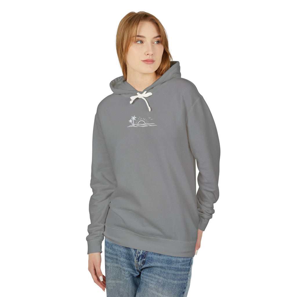 ECoastal Lightweight Hoodie - Small Palm Tree and Sun Graphic - ECoastal