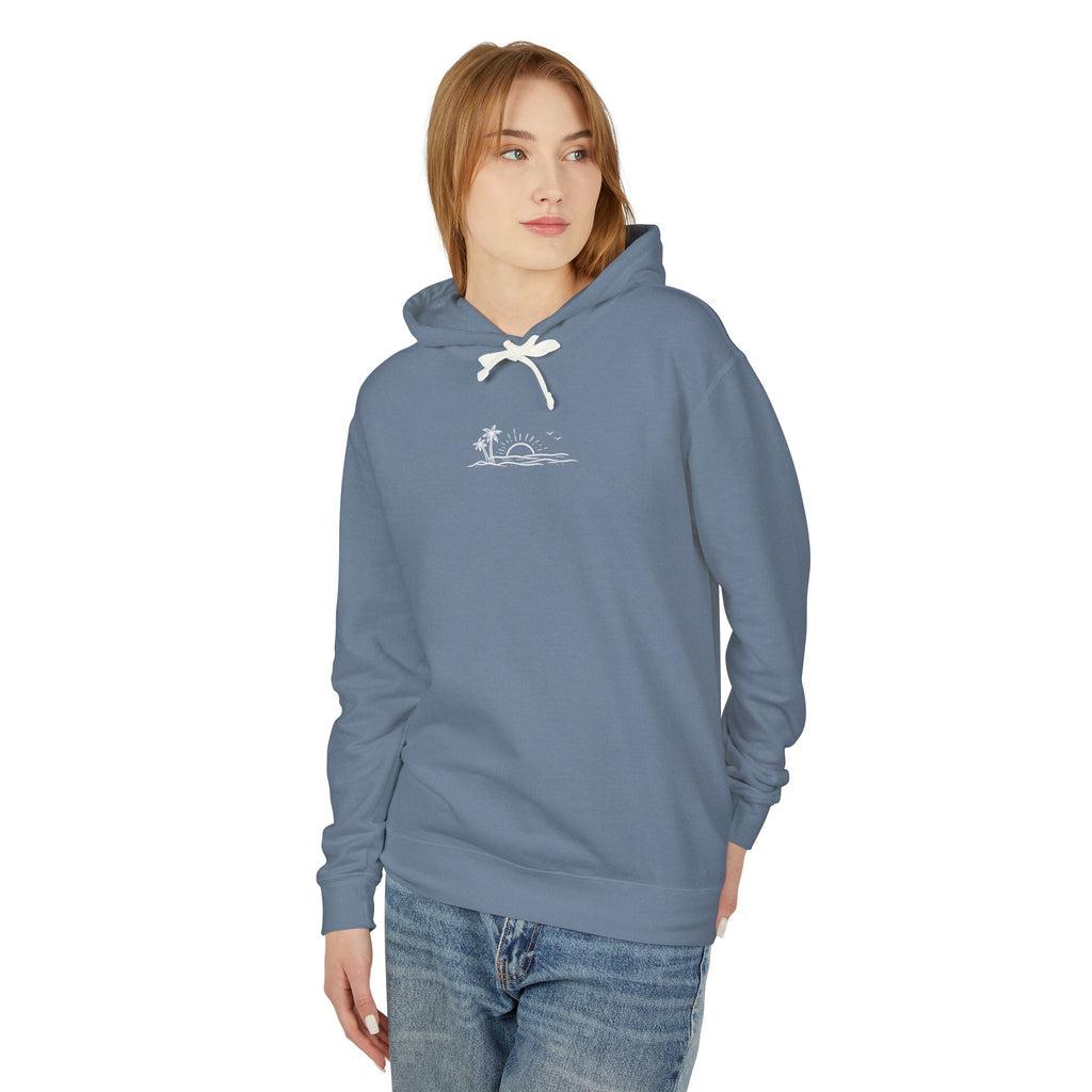 ECoastal Lightweight Hoodie - Small Palm Tree and Sun Graphic - ECoastal