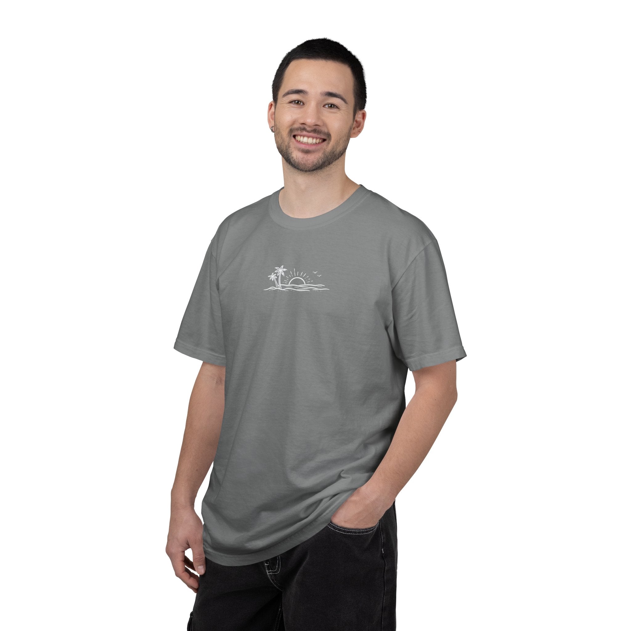 ECoastal T-Shirt — Small Palm Tree & Sun Graphic - ECoastal