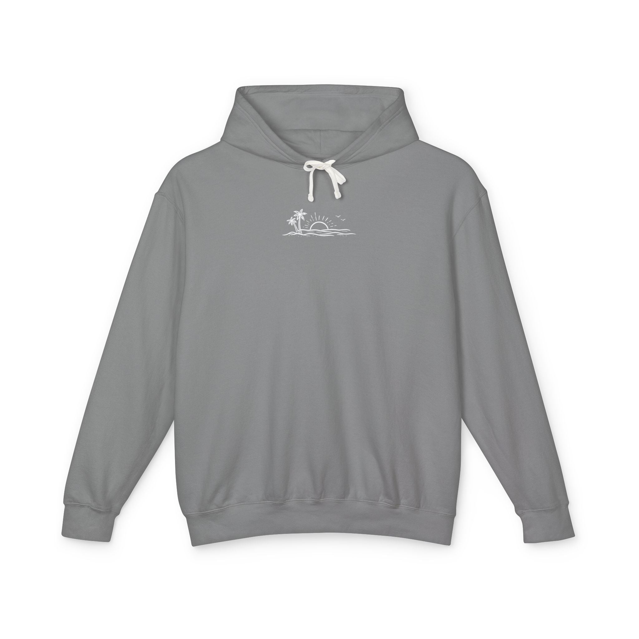 ECoastal Lightweight Hoodie - Small Palm Tree and Sun Graphic - ECoastal