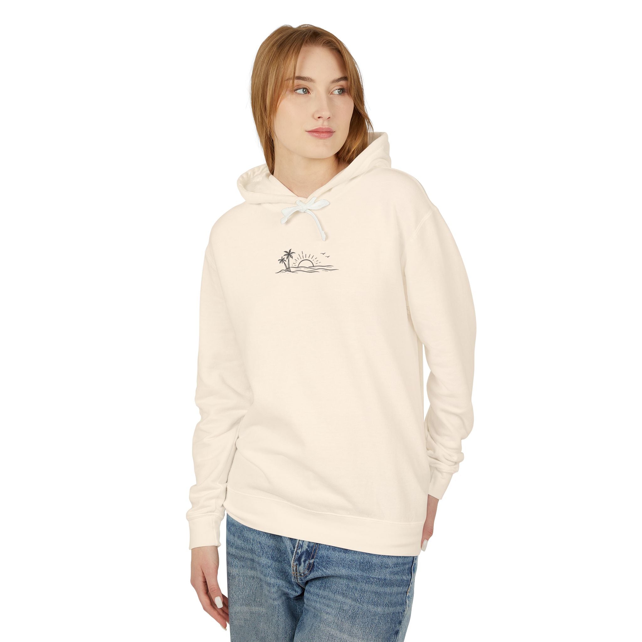ECoastal Lightweight Hoodie - Small Palm Tree and Sun Graphic - ECoastal