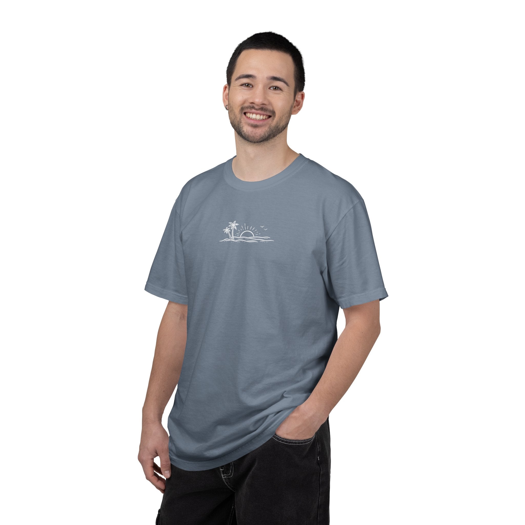 ECoastal T-Shirt — Small Palm Tree & Sun Graphic - ECoastal