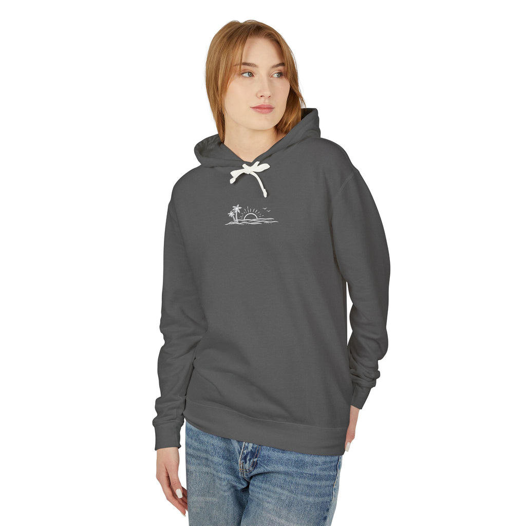 ECoastal Lightweight Hoodie - Small Palm Tree and Sun Graphic - ECoastal
