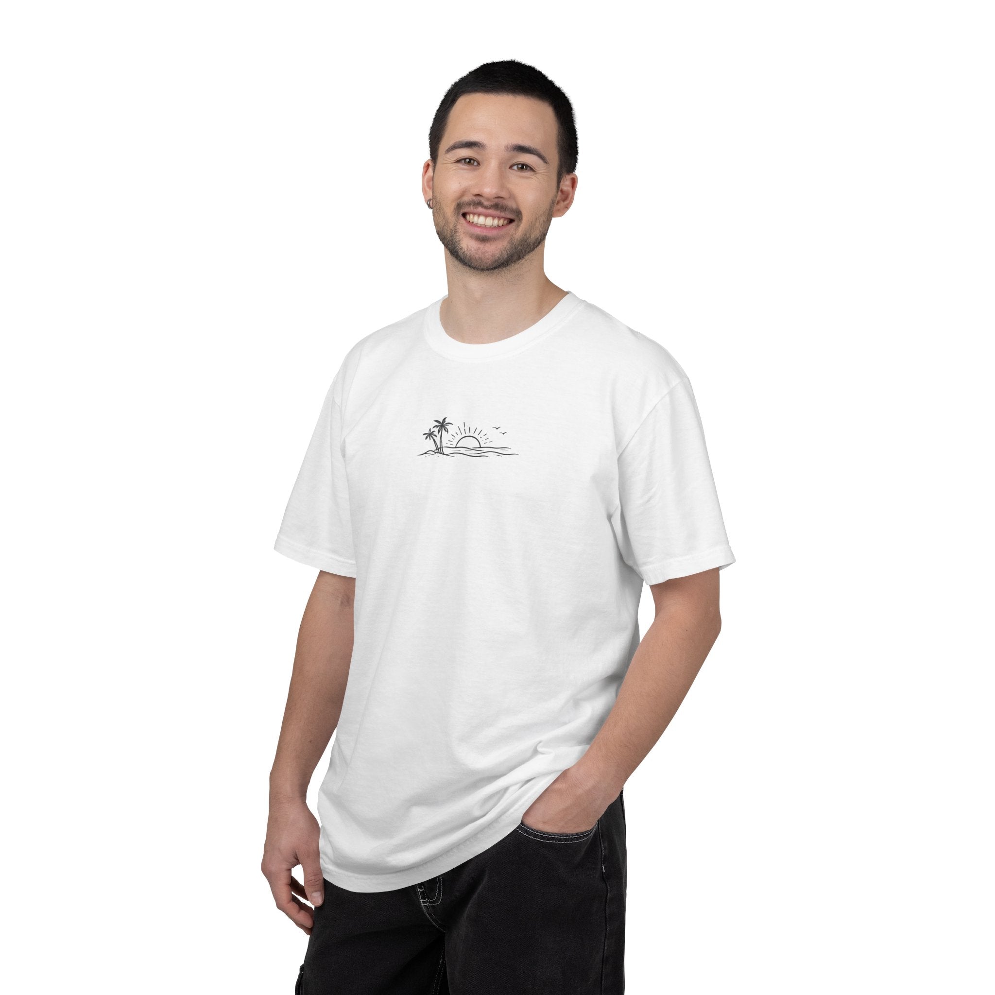 ECoastal T-Shirt — Small Palm Tree & Sun Graphic - ECoastal