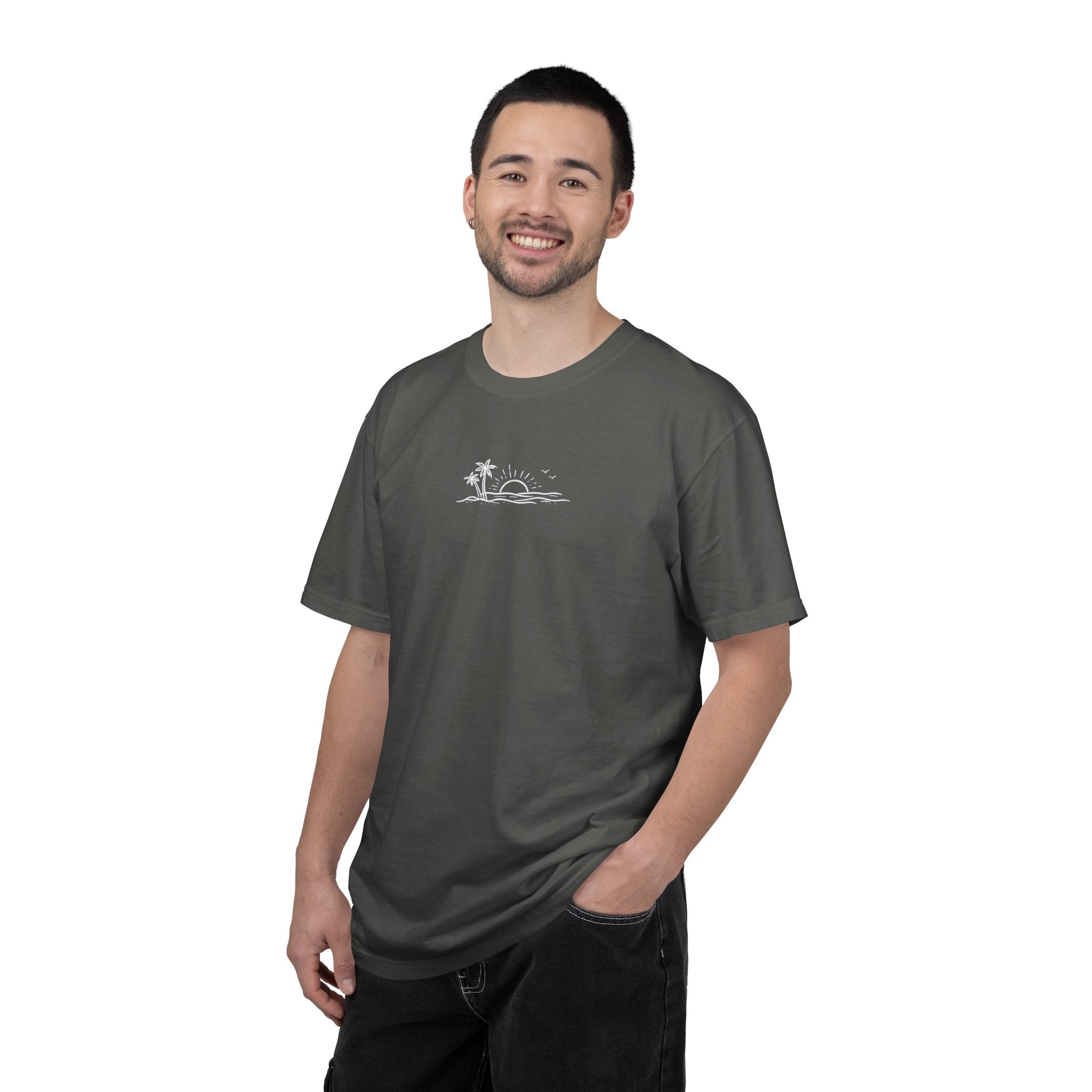 ECoastal T-Shirt — Small Palm Tree & Sun Graphic - ECoastal