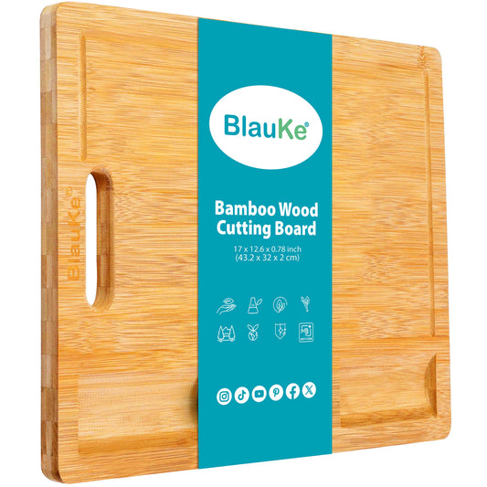 Extra Large Bamboo Cutting Board - 17x12.5 inch Wood Cutting Board for Meat, Cheese, Veggies - Wood Serving Tray with Juice Groove and 3 Compartments